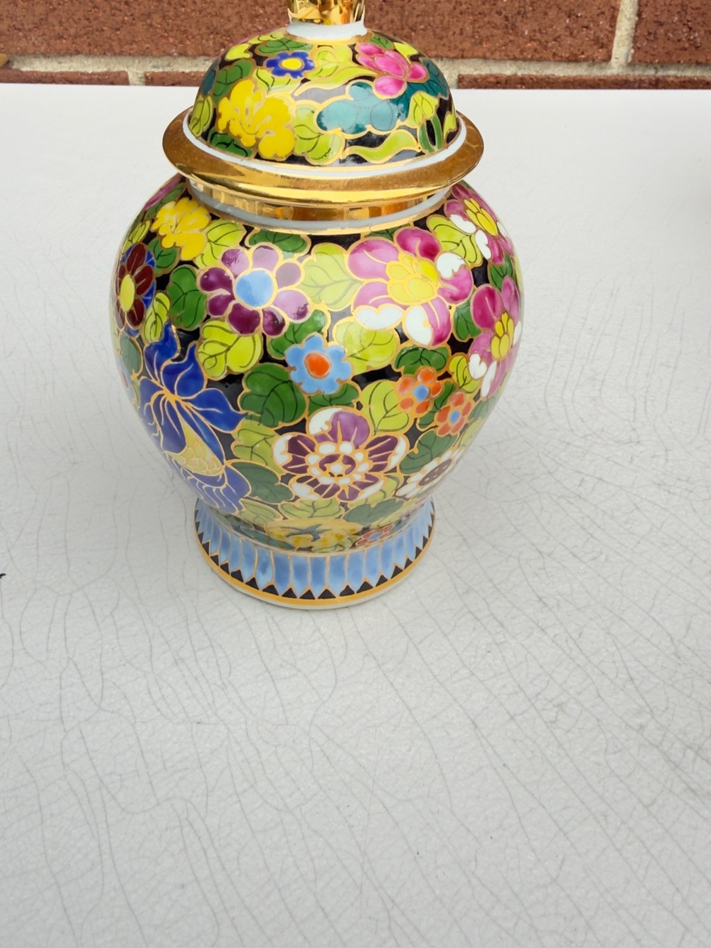 Multicolor Floral Cloisonné Decorative Lidded Vase – Gold Accents